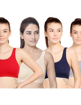 Cotton Lycra Sports Bra combo pack of 4 for Gym Yoga Exercise Running Workout Women Sports Non Padded Bra