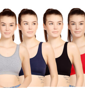 Cotton Lycra Sports Bra combo pack of 4 for Gym Yoga Exercise Running Workout Women Sports Non Padded Bra