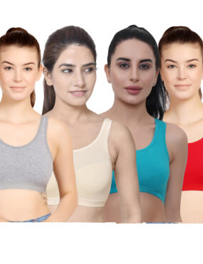 Cotton Lycra Sports Bra combo pack of 4 for Gym Yoga Exercise Running Workout Women Sports Non Padded Bra
