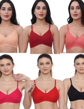 Full Coverage Molded Cup Bra Combo for Women and Girls Pack of 6 (Multicolor)