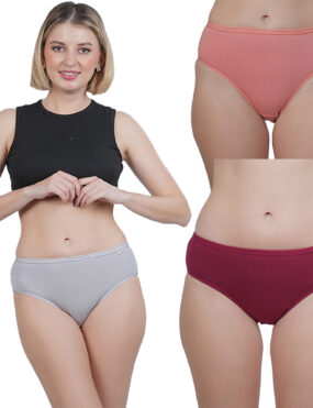 STOGBULL Cotton Lycra Women Full Coverage Mid Waist Hipster Panty Pack of 3