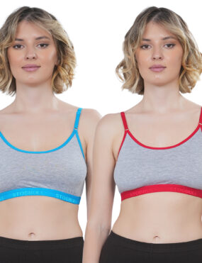 STOGBULL Women’s Cotton Lycra Everyday Non Padded Sports Bra combo pack of 2 for Gym Yoga Exercise Running Workout