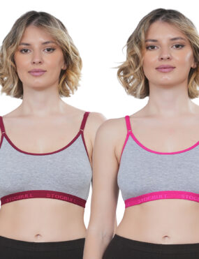 STOGBULL Women’s Cotton Lycra Everyday Non Padded Sports Bra combo pack of 2 for Gym Yoga Exercise Running Workout