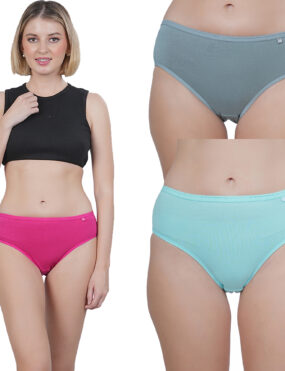 STOGBULL Cotton Lycra Women Full Coverage Mid Waist Hipster Panty Pack of 3
