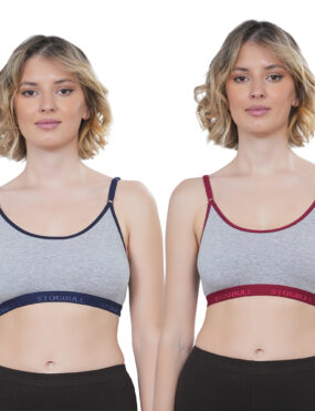 STOGBULL Women’s Cotton Lycra Everyday Non Padded Sports Bra combo pack of 2 for Gym Yoga Exercise Running Workout