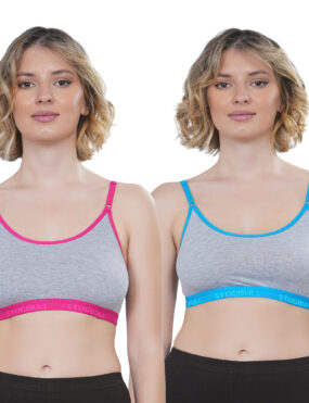 STOGBULL Women’s Cotton Lycra Everyday Non Padded Sports Bra combo pack of 2 for Gym Yoga Exercise Running Workout