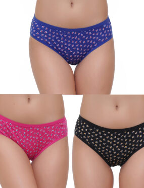 STOGBULL Butterfly Print Women Full Coverage Mid Waist Hipster Panty Blue, Pink, Black Pack of 3