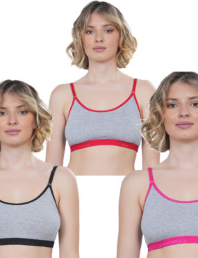 STOGBULL Women’s Cotton Lycra Everyday Non Padded Sports Bra combo pack of 3 for Gym Yoga Exercise Running Workout