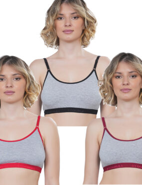 STOGBULL Women’s Cotton Lycra Everyday Non Padded Sports Bra combo pack of 3 for Gym Yoga Exercise Running Workout