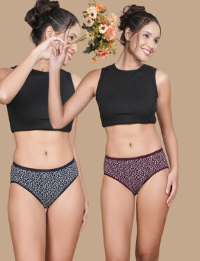 STOGBULL Printed Panty Women Full Coverage Mid Waist Hipster Pack of 2