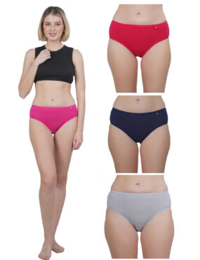 STOGBULL Cotton Lycra Women Full Coverage Mid Waist Hipster Panty Pack of 4