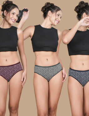 STOGBULL Printed Panty Women Full Coverage Mid Waist Hipster Blue, Green, Maroon Pack of 3