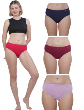 STOGBULL Cotton Lycra Women Full Coverage Mid Waist Hipster Panty Pack of 4