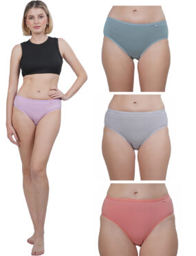 STOGBULL Cotton Lycra Women Full Coverage Mid Waist Hipster Panty Pack of 4