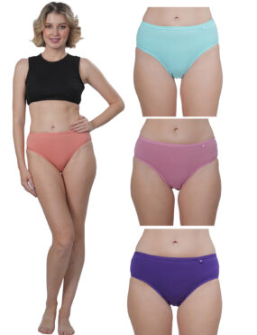 STOGBULL Cotton Lycra Women Full Coverage Mid Waist Hipster Panty Pack of 4