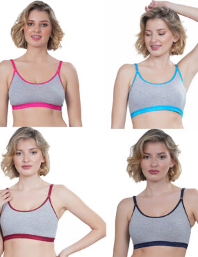 STOGBULL Women’s Cotton Lycra Everyday Non Padded Sports Bra combo pack of 4 for Gym Yoga Exercise Running Workout