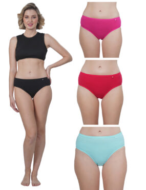 STOGBULL Cotton Lycra Women Full Coverage Mid Waist Hipster Panty Pack of 4