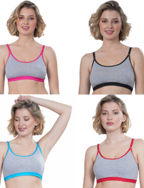 STOGBULL Women’s Cotton Lycra Everyday Non Padded Sports Bra combo pack of 4 for Gym Yoga Exercise Running Workout
